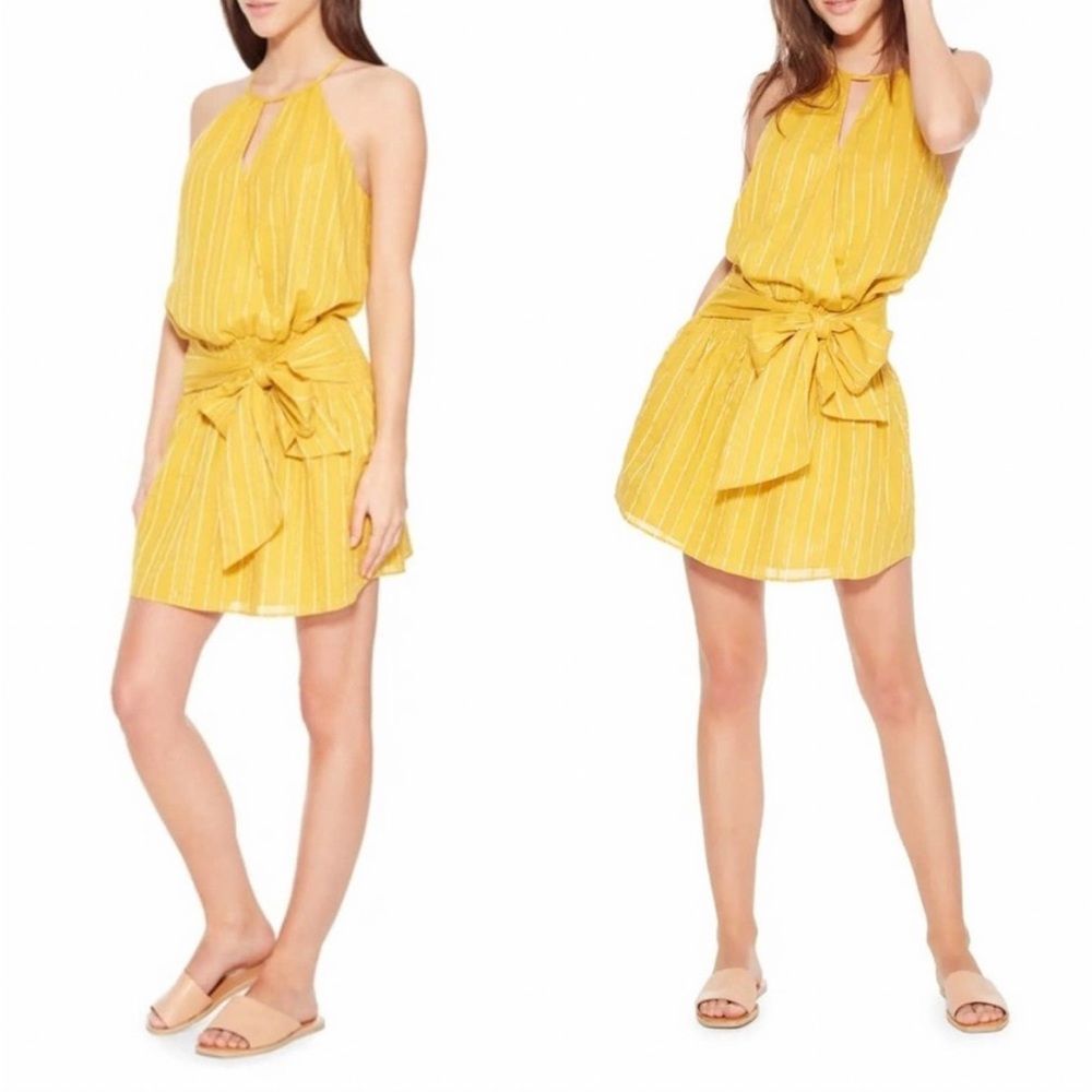 Parker Larissa Striped Halter Mini Dress Tie front Details in Marigold Medium